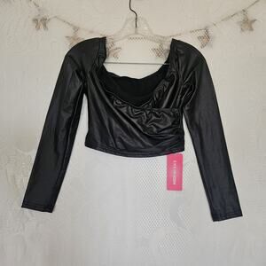 Shein Small Faux Leather Wrap Crop Top Scoop Neck Party Going Out Sexy Edgy Punk